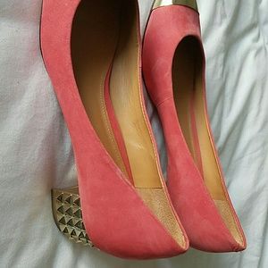 SCHUTZ Hot pink and gold studs square heels suede size 9.5 EUC